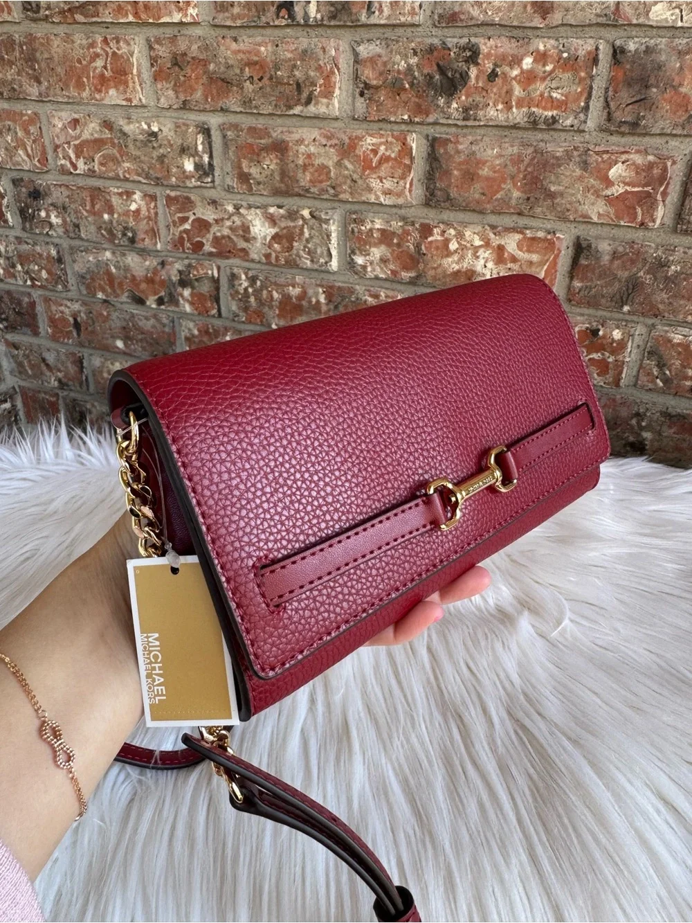 Michael Kors Burgundy Pebbled Leather Crossbody with Gold Hardware